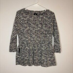 BOBEAU 3/4 Sleeve Peplum Pullover Pockets Knit Black Heather Size Medium